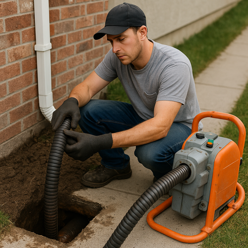 Plumber uses trenchless plumbing technique